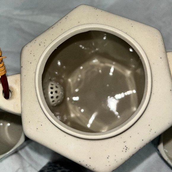 Vintage Uwade Kyusu (Japaneses Teapot) Blue and White Porcelain w Rattan Handle - Picture 6 of 7